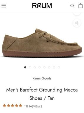 RAUM Men's Barefoot Grounding Mecca Shoes / Tan  
US Size 8